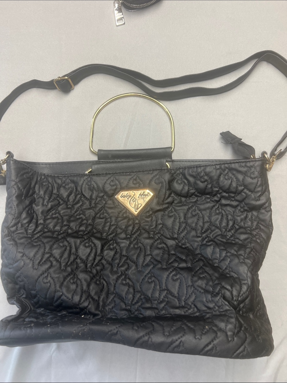 Baby Phat Black Quilted Shoulder Bag with Gold Handle
